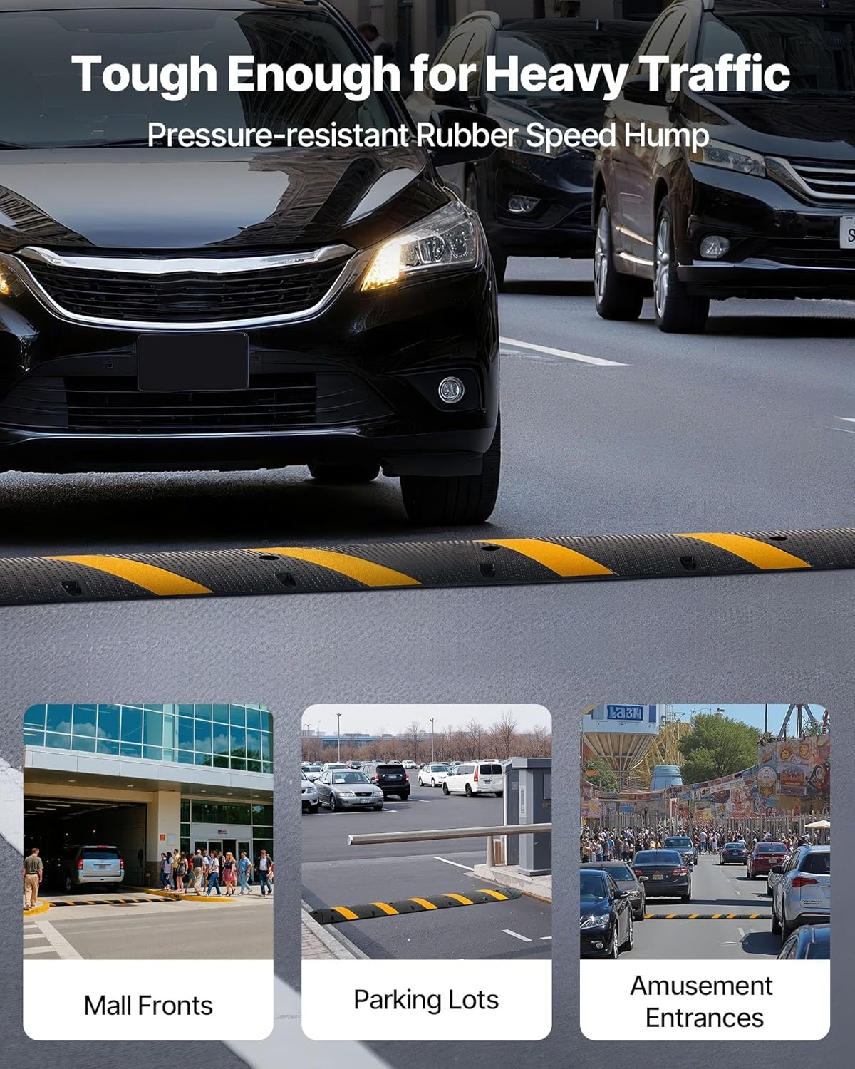 image:imageVEVOR 6FT Rubber Driveway Speed Bumps for Road2PCS Heavy Duty 2 Channel Modular Traffic Speed Humps 22000 lbsAxle Load Capacity 72 Cable Protector Ramp with Screws for Asphalt Concrete Gravel1 Pack6FT