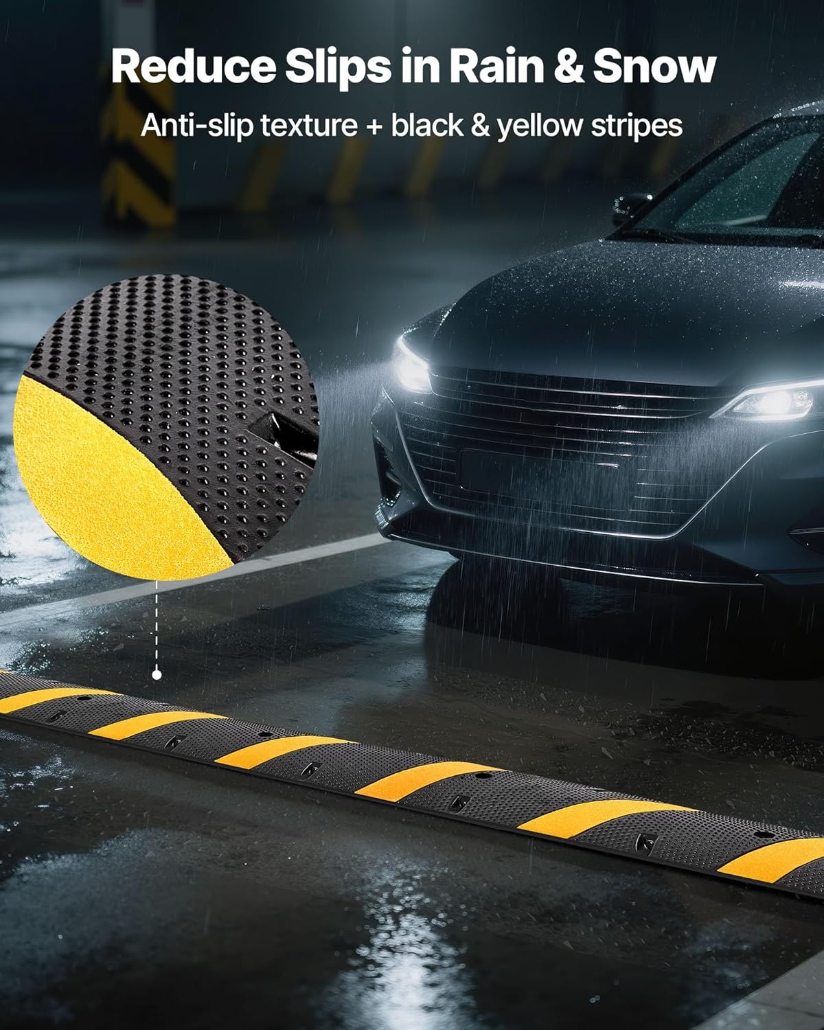 image:imageVEVOR 6FT Rubber Driveway Speed Bumps for Road2PCS Heavy Duty 2 Channel Modular Traffic Speed Humps 22000 lbsAxle Load Capacity 72 Cable Protector Ramp with Screws for Asphalt Concrete Gravel1 Pack6FT