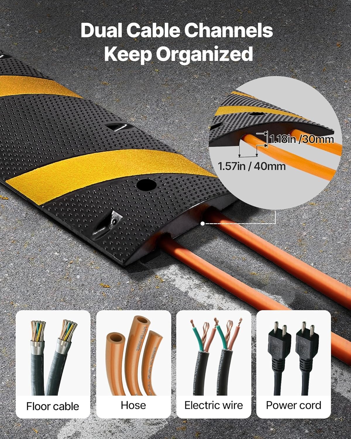 image:imageVEVOR 6FT Rubber Driveway Speed Bumps for Road2PCS Heavy Duty 2 Channel Modular Traffic Speed Humps 22000 lbsAxle Load Capacity 72 Cable Protector Ramp with Screws for Asphalt Concrete Gravel1 Pack6FT