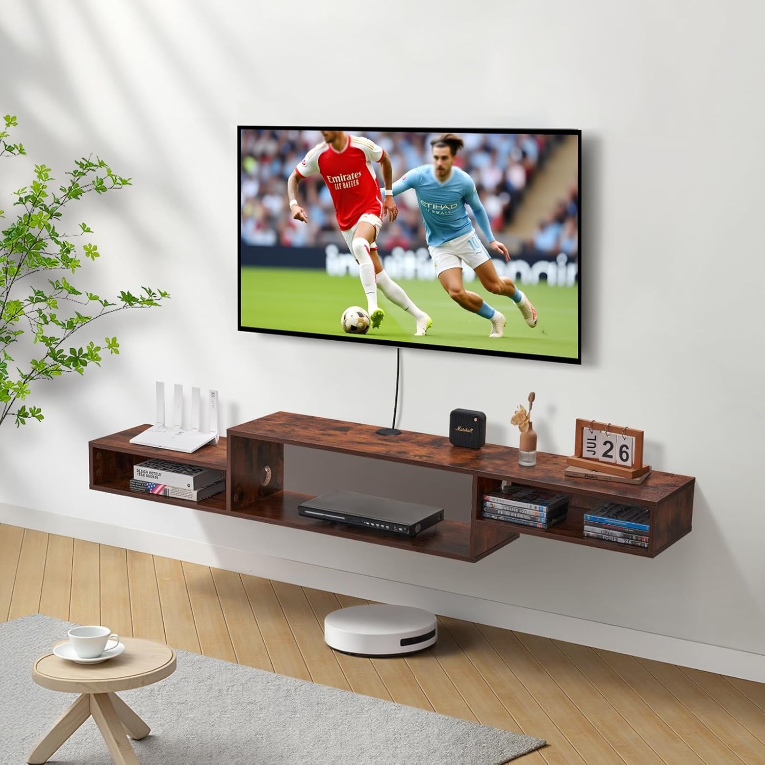 image:imageVEVOR 71 Floating TV Stand with Power amp USB Outlet Wall Mounted TV Console Entertainment Center Modern Floating Under TV Shelf with Storage for Audio Video Cable Box Game Console Rustic BrownRustic Brown