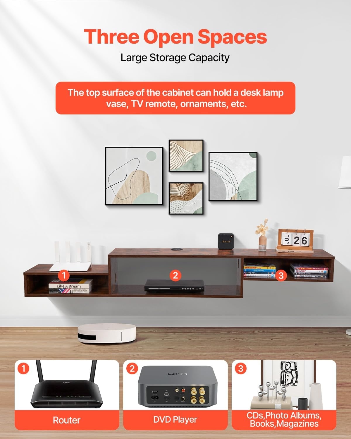 image:imageVEVOR 71 Floating TV Stand with Power amp USB Outlet Wall Mounted TV Console Entertainment Center Modern Floating Under TV Shelf with Storage for Audio Video Cable Box Game Console Rustic BrownRustic Brown