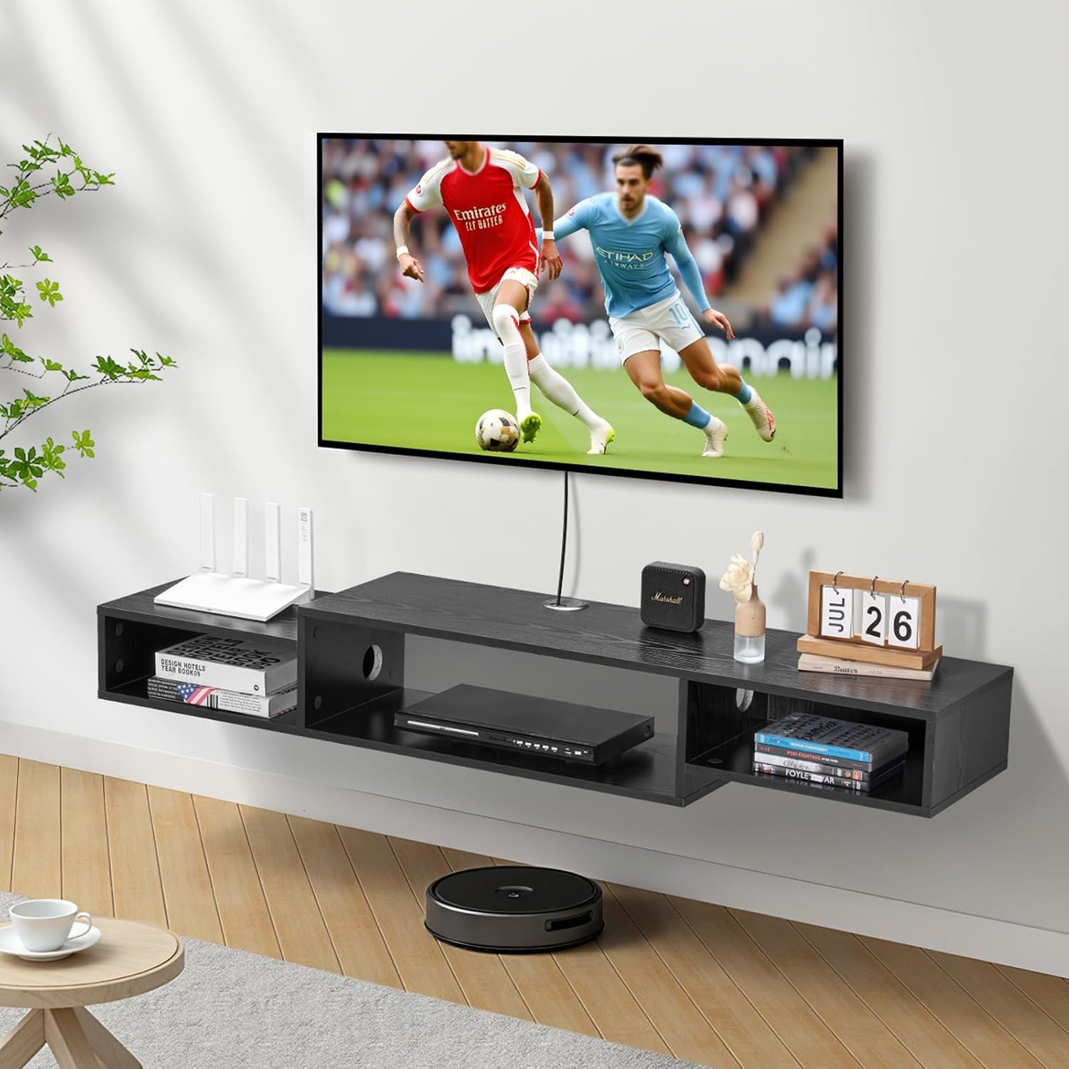 image:imageVEVOR 71 Floating TV Stand with Power amp USB Outlet Wall Mounted TV Console Entertainment Center Modern Floating Under TV Shelf with Storage for Audio Video Cable Box Game Console Rustic BrownBlack