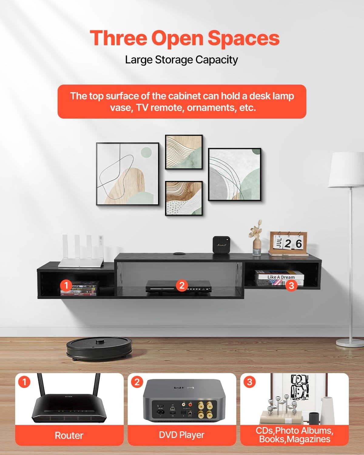 image:imageVEVOR 71 Floating TV Stand with Power amp USB Outlet Wall Mounted TV Console Entertainment Center Modern Floating Under TV Shelf with Storage for Audio Video Cable Box Game Console Rustic BrownBlack