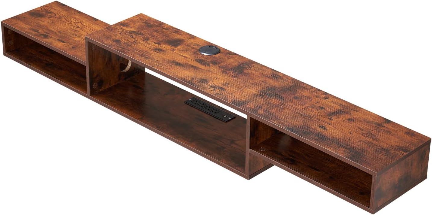 image:imageVEVOR 71 Floating TV Stand with Power amp USB Outlet Wall Mounted TV Console Entertainment Center Modern Floating Under TV Shelf with Storage for Audio Video Cable Box Game Console Rustic BrownRustic Brown
