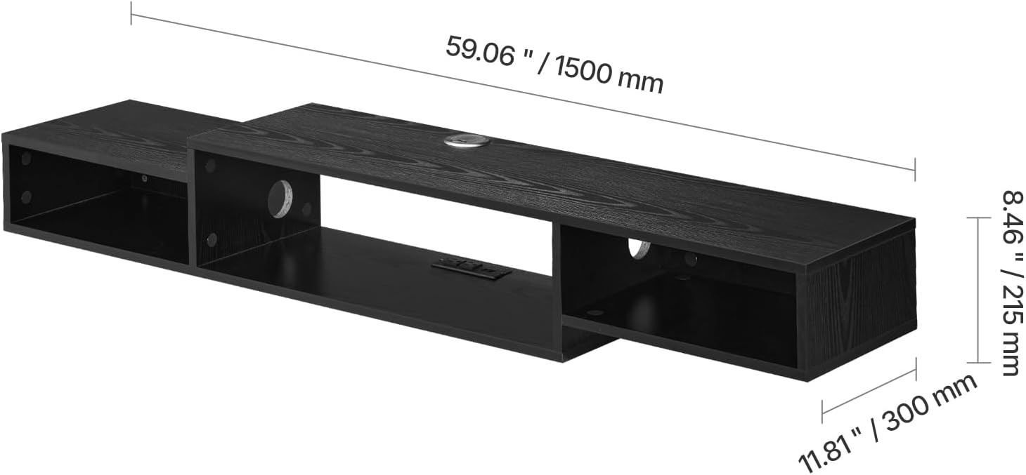 image:imageVEVOR 71 Floating TV Stand with Power amp USB Outlet Wall Mounted TV Console Entertainment Center Modern Floating Under TV Shelf with Storage for Audio Video Cable Box Game Console Rustic BrownBlack