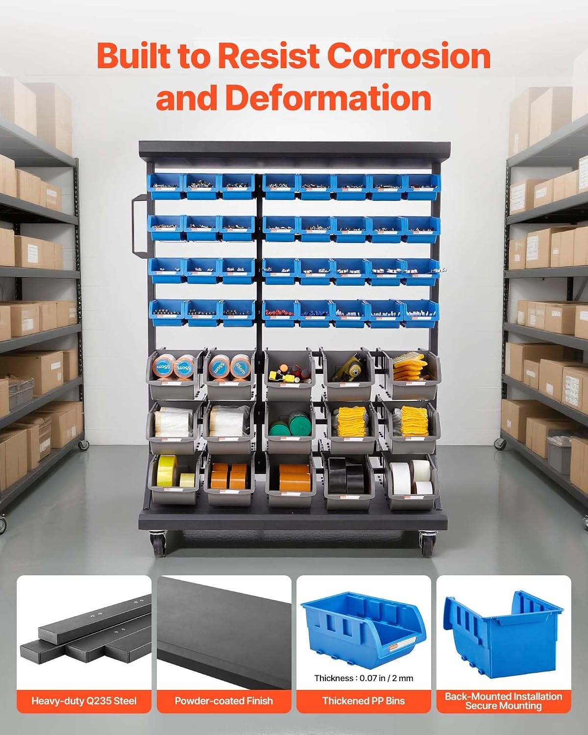 image:imageVEVOR 7Tier Rolling Bin Storage Rack 24 Small Bins Bin Rack Storage Steel Wire Shelving System with Wheels Mobile Tool Organizer for Garage Warehouse Office Restaurant Classroom Kitchen9005001235 mm