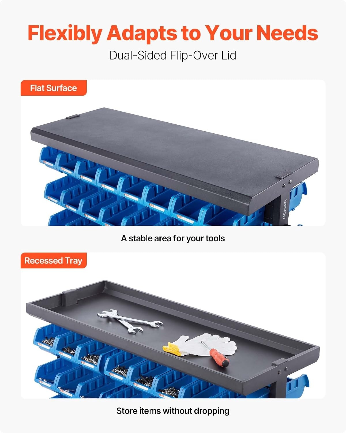 image:imageVEVOR 7Tier Rolling Bin Storage Rack 24 Small Bins Bin Rack Storage Steel Wire Shelving System with Wheels Mobile Tool Organizer for Garage Warehouse Office Restaurant Classroom Kitchen9005001235 mm