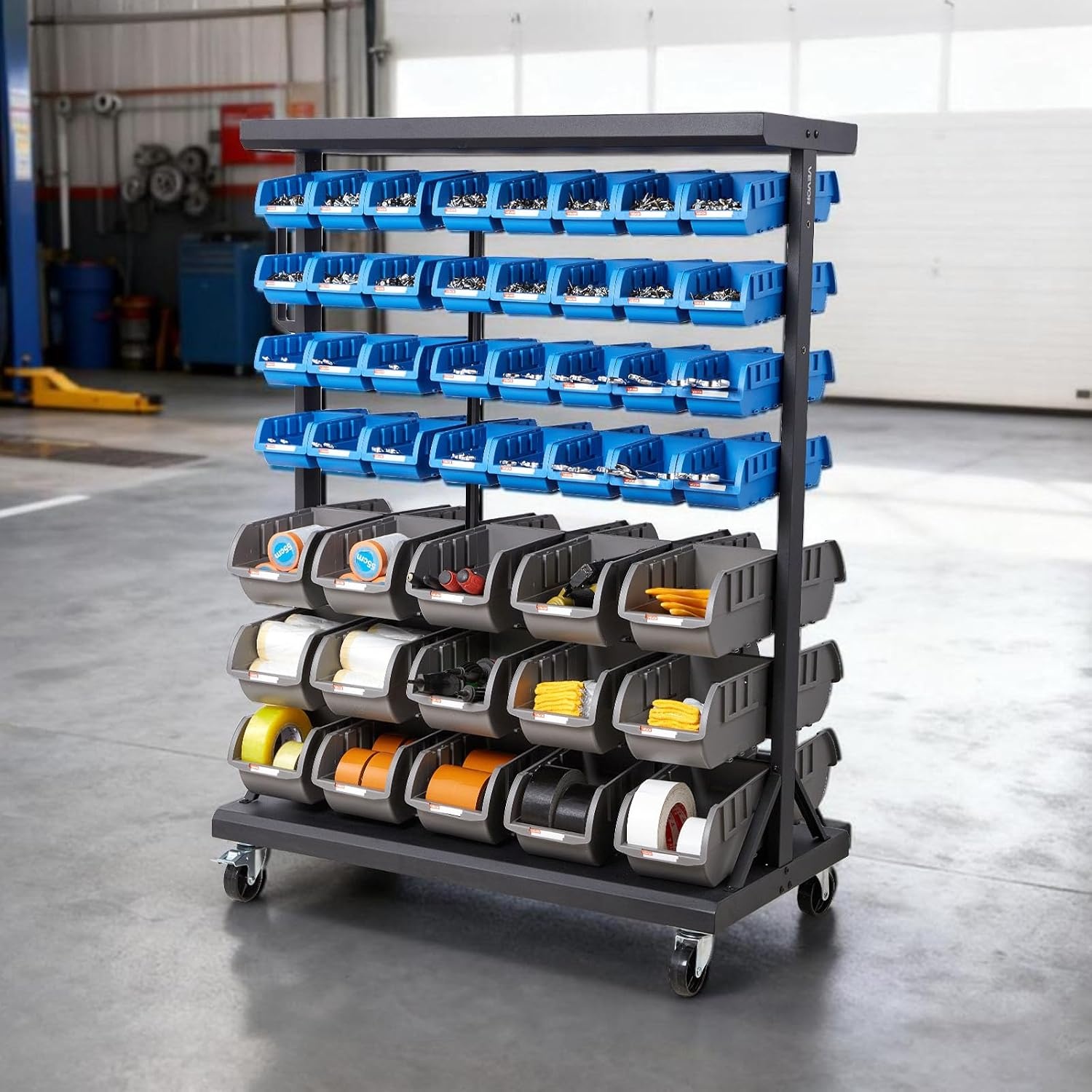 image:imageVEVOR 7Tier Rolling Bin Storage Rack 24 Small Bins Bin Rack Storage Steel Wire Shelving System with Wheels Mobile Tool Organizer for Garage Warehouse Office Restaurant Classroom Kitchen9005001235 mm