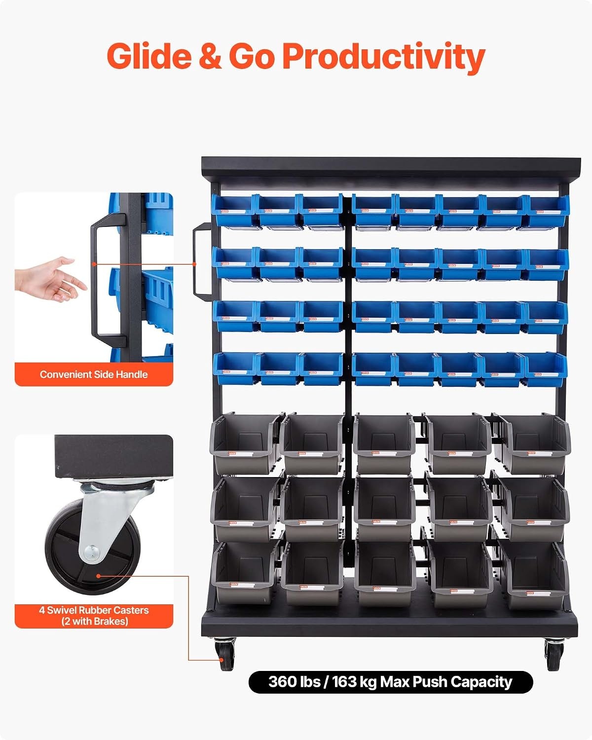 image:imageVEVOR 7Tier Rolling Bin Storage Rack 24 Small Bins Bin Rack Storage Steel Wire Shelving System with Wheels Mobile Tool Organizer for Garage Warehouse Office Restaurant Classroom Kitchen9005001235 mm