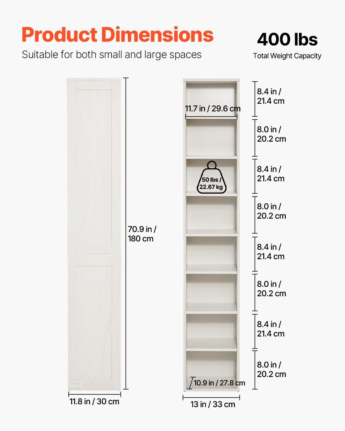image:imageVEVOR 8 Tiers Narrow Bookshelf 71 in Wooden Tall Open Bookcase with HeightAdjustable Shelf Freestanding Display Storage Floor Bookcase Bookshelf for Library Bedroom Living Room Office White8Tier