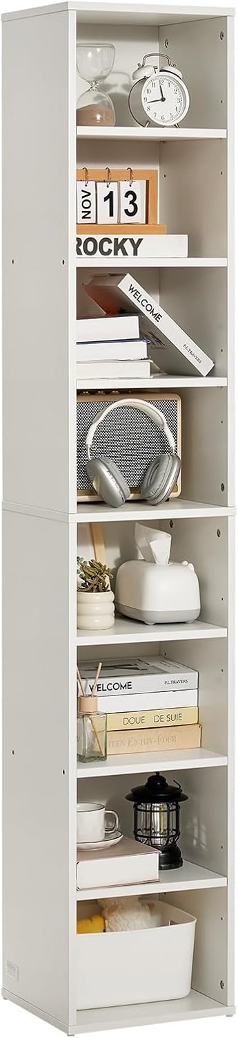 image:imageVEVOR 8 Tiers Narrow Bookshelf 71 in Wooden Tall Open Bookcase with HeightAdjustable Shelf Freestanding Display Storage Floor Bookcase Bookshelf for Library Bedroom Living Room Office White8Tier