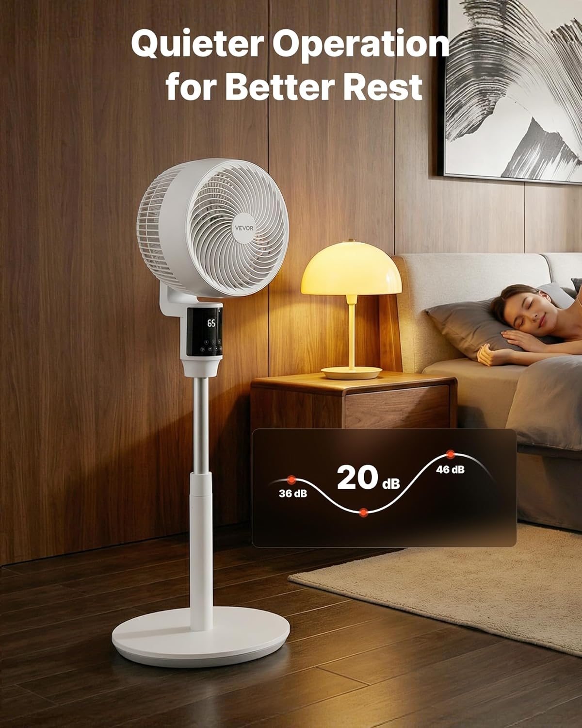 image:imageVEVOR 9Inch Pedestal Fan 80 Oscillating Standing Floor Fan with Quite DC Motor Remote Control 9 Speeds amp 4 Smart Modes 24H Timer Adjustable Height for Home Bedroom Living Room WhiteWhite