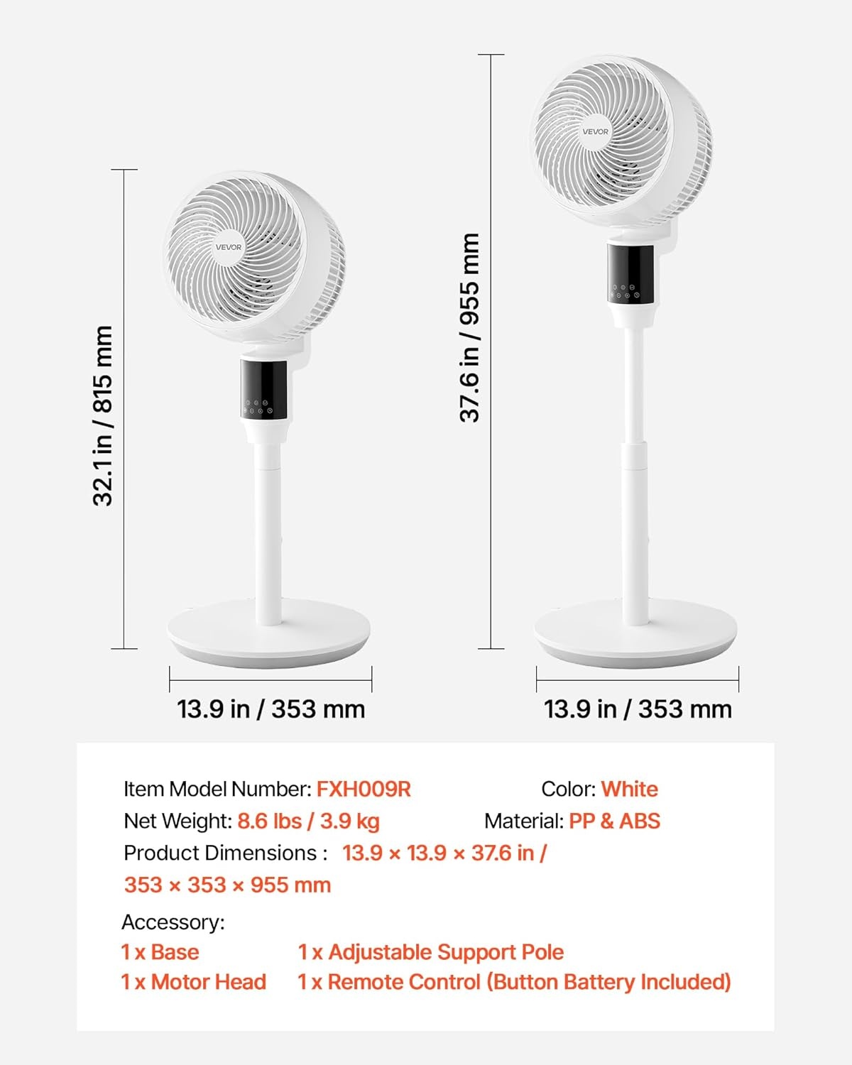 image:imageVEVOR 9Inch Pedestal Fan 80 Oscillating Standing Floor Fan with Quite DC Motor Remote Control 9 Speeds amp 4 Smart Modes 24H Timer Adjustable Height for Home Bedroom Living Room WhiteWhite