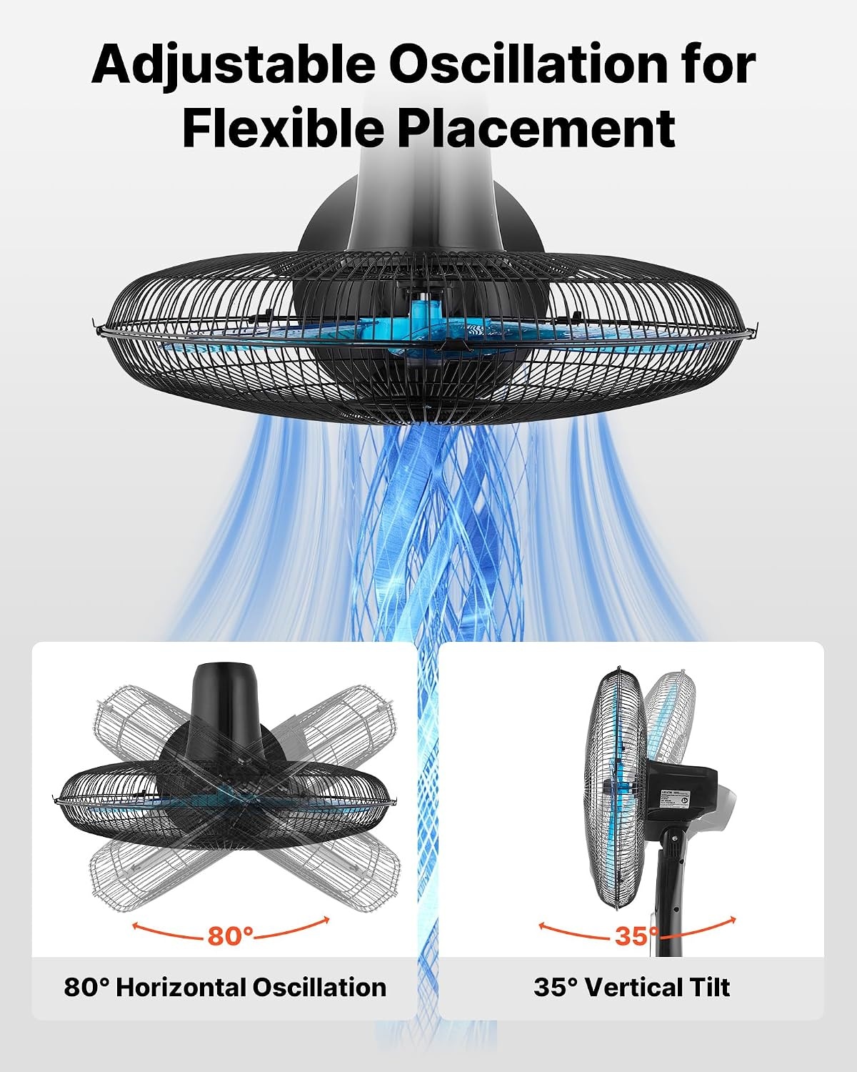 image:imageVEVOR 9Inch Pedestal Fan 80 Oscillating Standing Floor Fan with Quite DC Motor Remote Control 9 Speeds amp 4 Smart Modes 24H Timer Adjustable Height for Home Bedroom Living Room WhiteBlack