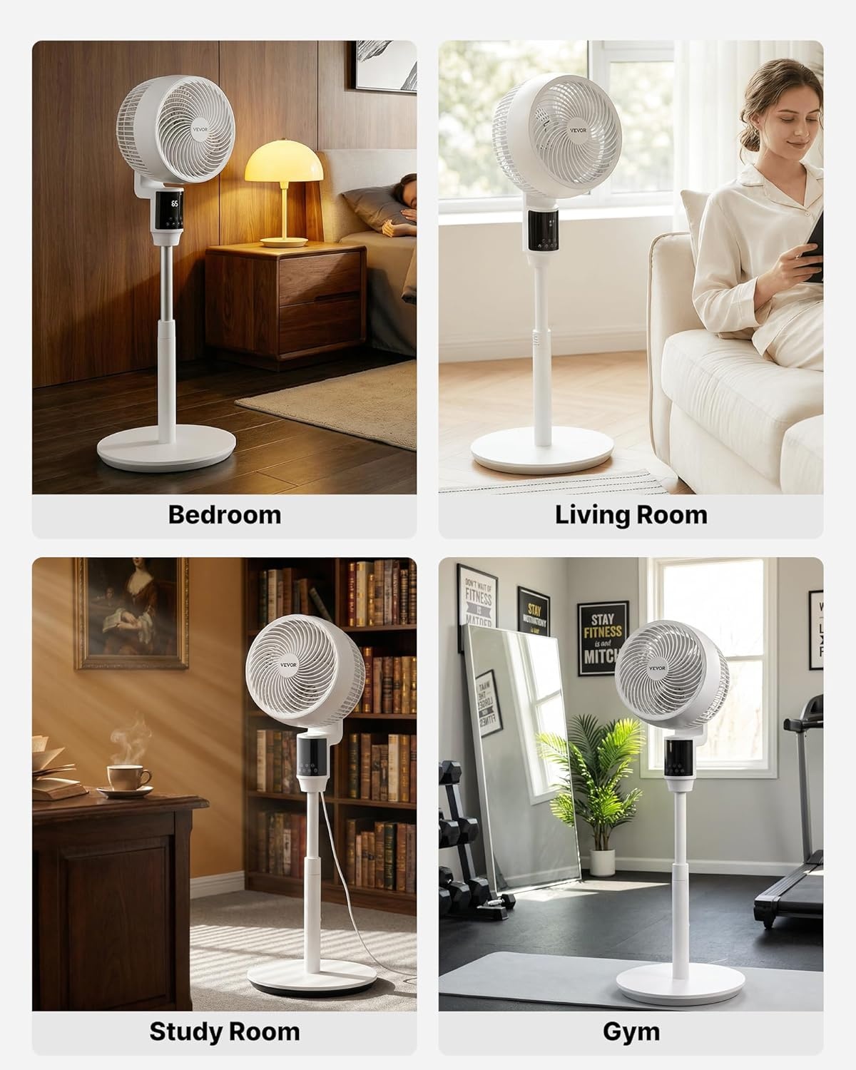 image:imageVEVOR 9Inch Pedestal Fan 80 Oscillating Standing Floor Fan with Quite DC Motor Remote Control 9 Speeds amp 4 Smart Modes 24H Timer Adjustable Height for Home Bedroom Living Room WhiteWhite