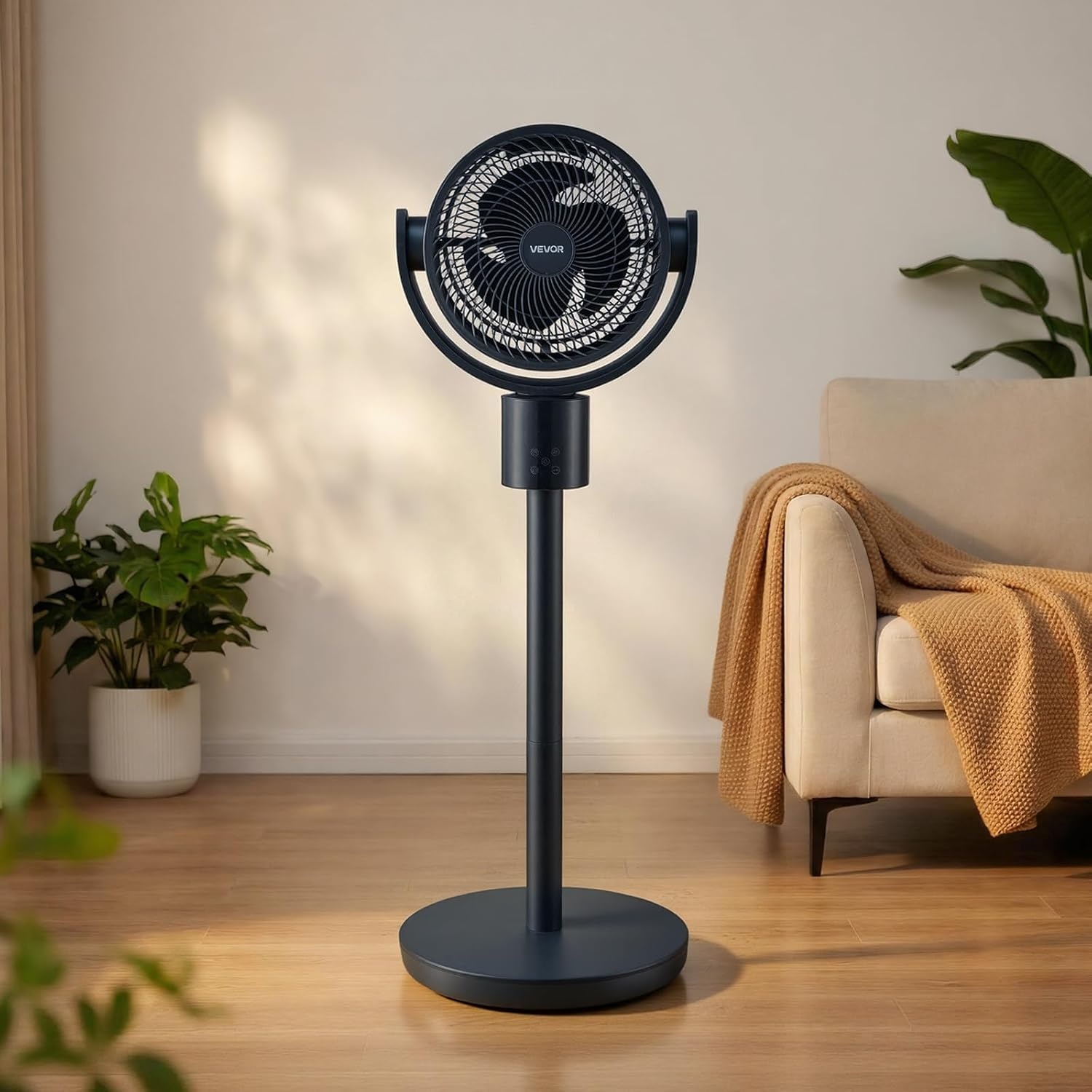 image:imageVEVOR 9Inch Pedestal Fan 80 Oscillating Standing Floor Fan with Quite DC Motor Remote Control 9 Speeds amp 4 Smart Modes 24H Timer Adjustable Height for Home Bedroom Living Room WhiteBlue Gray