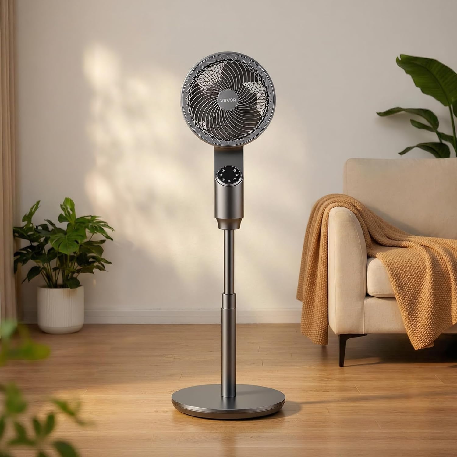 image:imageVEVOR 9Inch Pedestal Fan 80 Oscillating Standing Floor Fan with Quite DC Motor Remote Control 9 Speeds amp 4 Smart Modes 24H Timer Adjustable Height for Home Bedroom Living Room WhiteSilver Gray