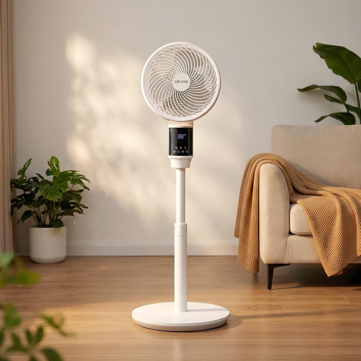 image:imageVEVOR 9Inch Pedestal Fan 80 Oscillating Standing Floor Fan with Quite DC Motor Remote Control 9 Speeds amp 4 Smart Modes 24H Timer Adjustable Height for Home Bedroom Living Room WhiteWhite