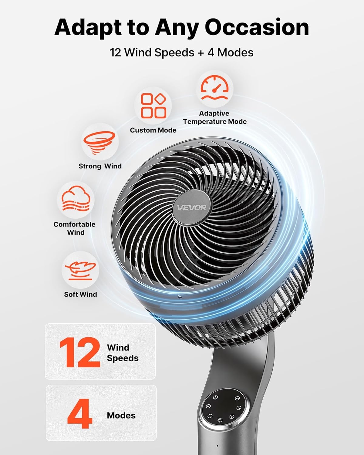 image:imageVEVOR 9Inch Pedestal Fan 80 Oscillating Standing Floor Fan with Quite DC Motor Remote Control 9 Speeds amp 4 Smart Modes 24H Timer Adjustable Height for Home Bedroom Living Room WhiteSilver Gray
