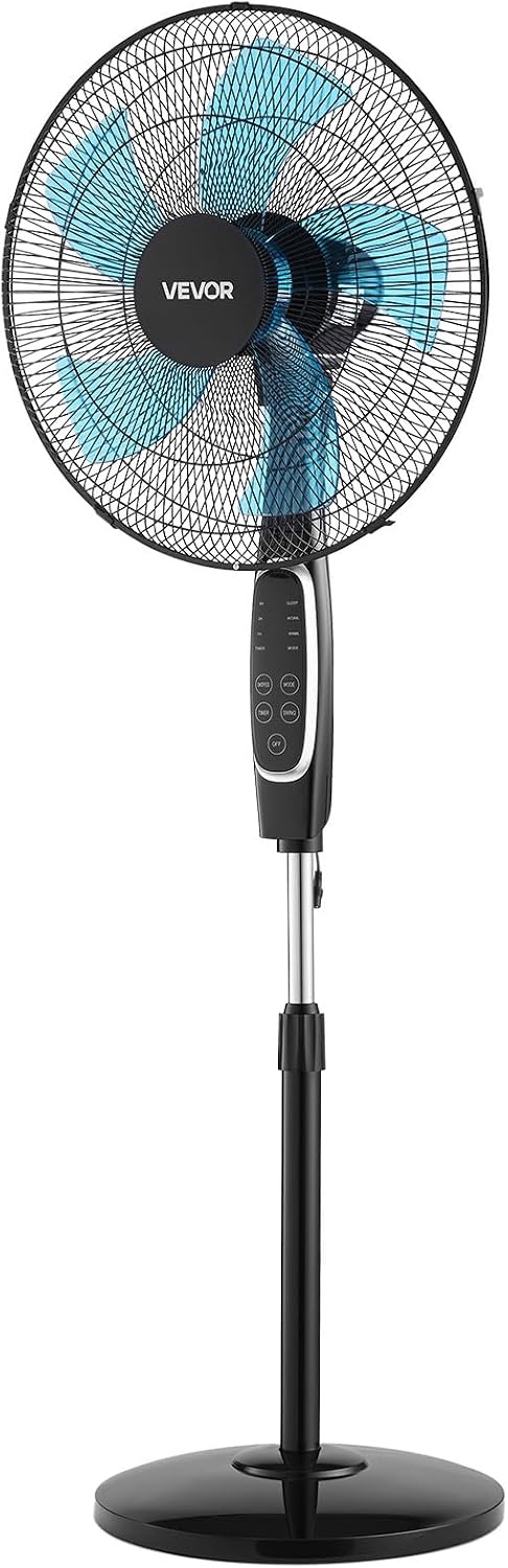 image:imageVEVOR 9Inch Pedestal Fan 80 Oscillating Standing Floor Fan with Quite DC Motor Remote Control 9 Speeds amp 4 Smart Modes 24H Timer Adjustable Height for Home Bedroom Living Room WhiteBlack