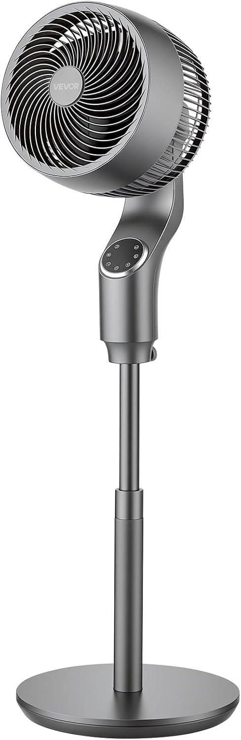 image:imageVEVOR 9Inch Pedestal Fan 80 Oscillating Standing Floor Fan with Quite DC Motor Remote Control 9 Speeds amp 4 Smart Modes 24H Timer Adjustable Height for Home Bedroom Living Room WhiteSilver Gray