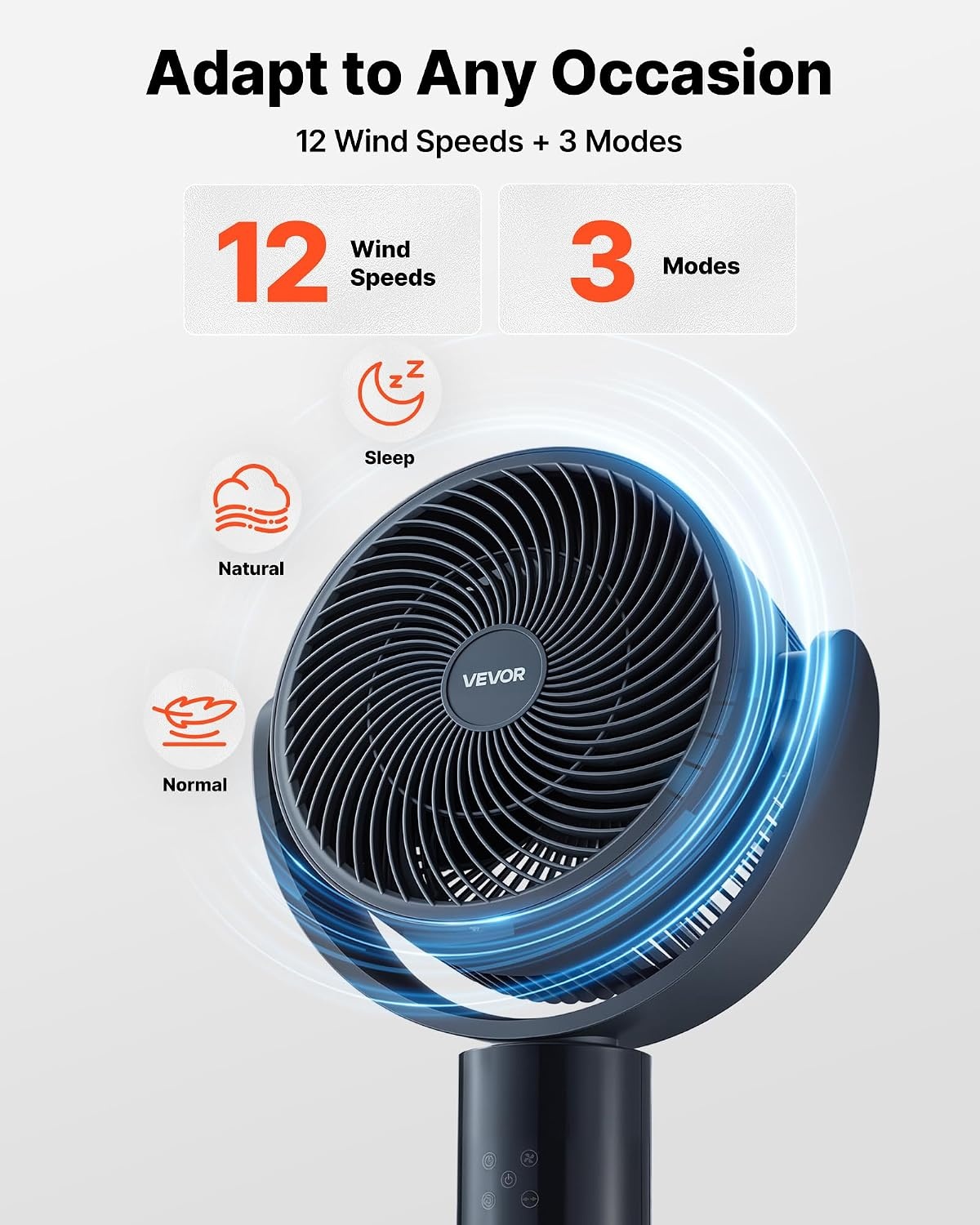 image:imageVEVOR 9Inch Pedestal Fan 80 Oscillating Standing Floor Fan with Quite DC Motor Remote Control 9 Speeds amp 4 Smart Modes 24H Timer Adjustable Height for Home Bedroom Living Room WhiteBlue Gray