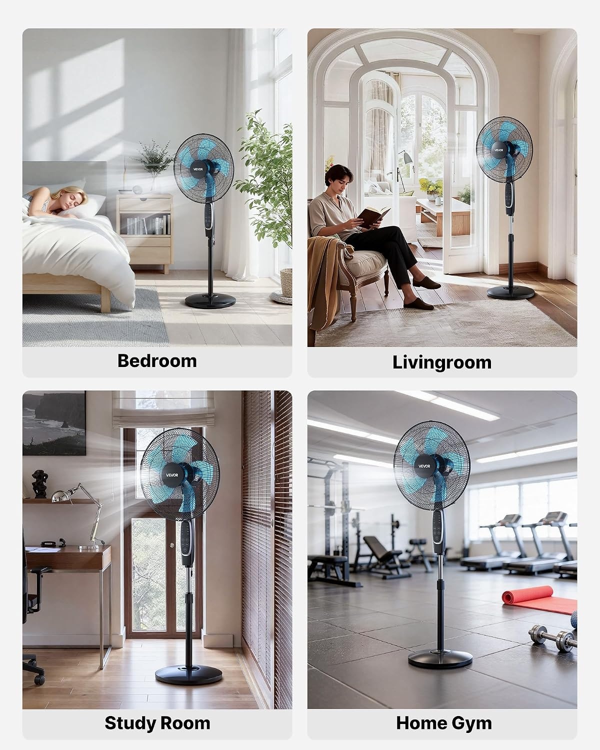 image:imageVEVOR 9Inch Pedestal Fan 80 Oscillating Standing Floor Fan with Quite DC Motor Remote Control 9 Speeds amp 4 Smart Modes 24H Timer Adjustable Height for Home Bedroom Living Room WhiteBlack