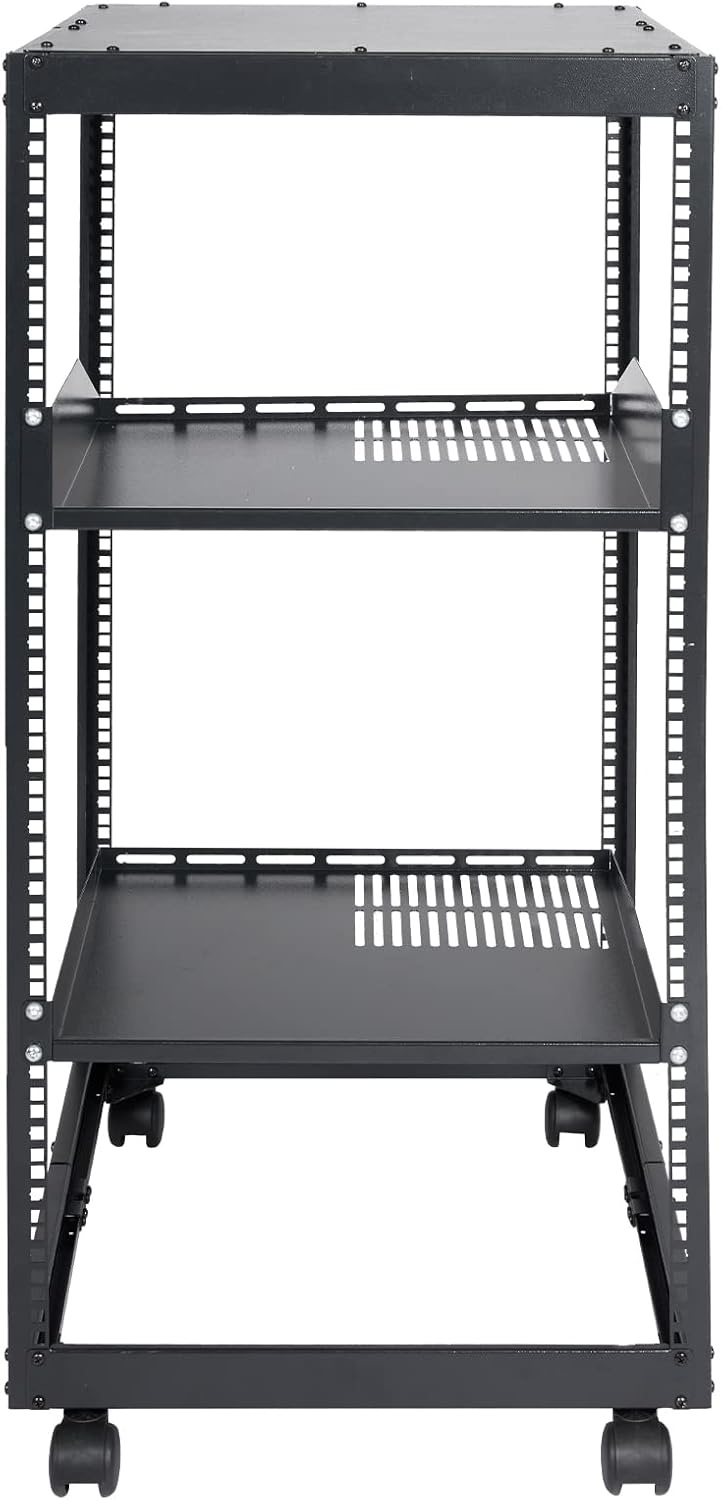image:imageVEVOR 9U Open Frame Server Rack 2340 Adjustable Depth Free Standing or Wall Mount Network Server Rack 4 Post AV Rack with Casters Holds All Your Networking IT Equipment AV Gear Router Modem20U