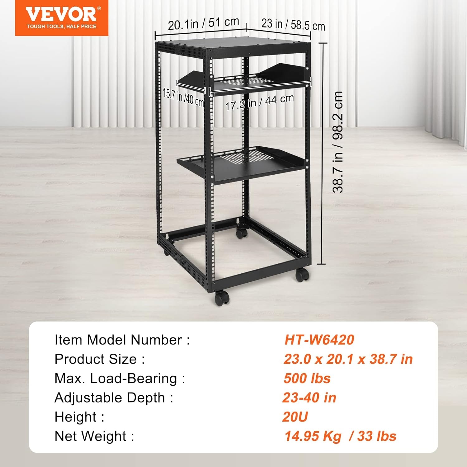 image:imageVEVOR 9U Open Frame Server Rack 2340 Adjustable Depth Free Standing or Wall Mount Network Server Rack 4 Post AV Rack with Casters Holds All Your Networking IT Equipment AV Gear Router Modem20U
