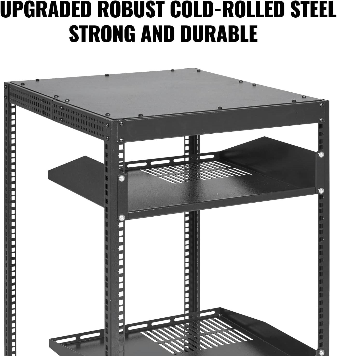 image:imageVEVOR 9U Open Frame Server Rack 2340 Adjustable Depth Free Standing or Wall Mount Network Server Rack 4 Post AV Rack with Casters Holds All Your Networking IT Equipment AV Gear Router Modem15U