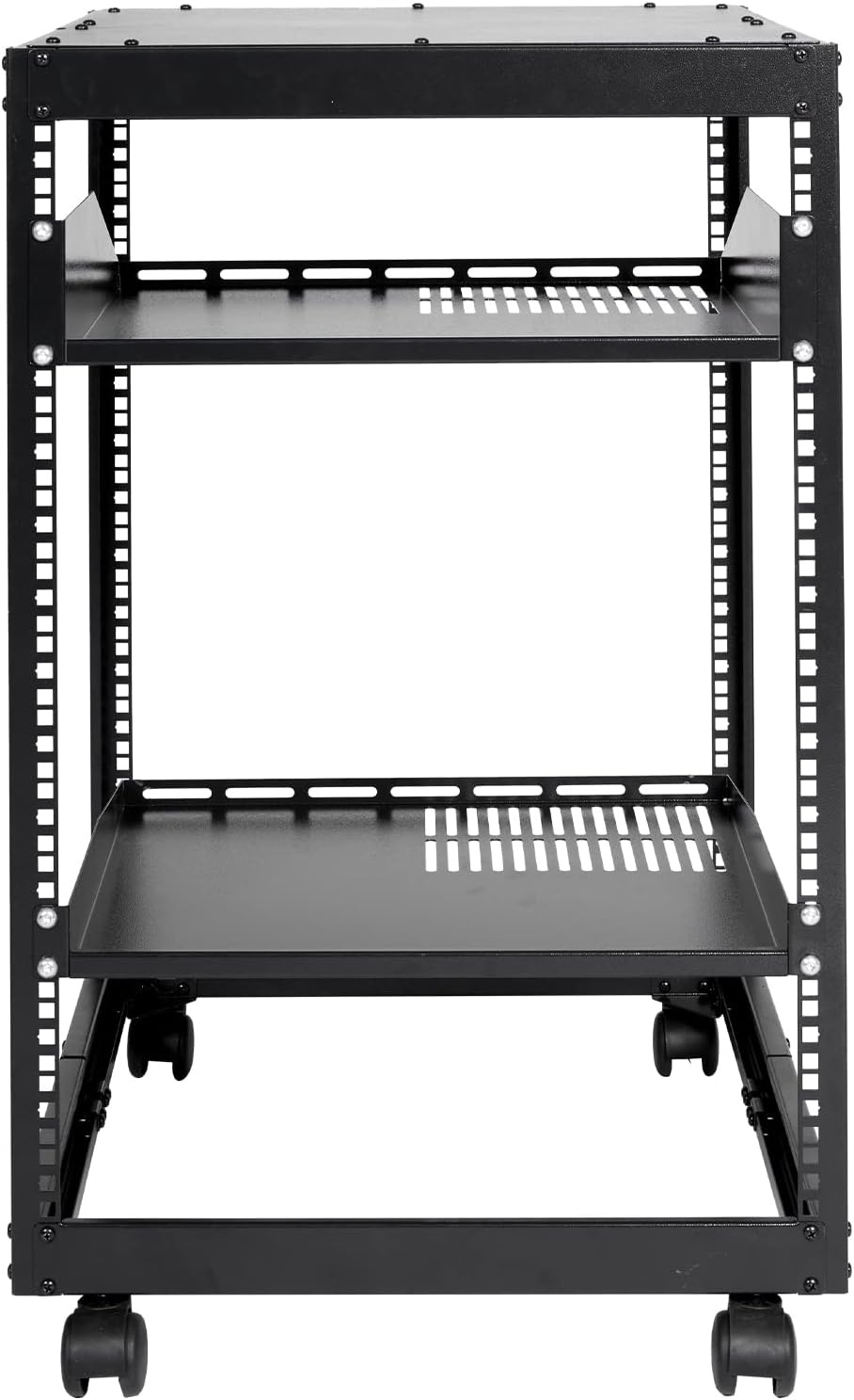 image:imageVEVOR 9U Open Frame Server Rack 2340 Adjustable Depth Free Standing or Wall Mount Network Server Rack 4 Post AV Rack with Casters Holds All Your Networking IT Equipment AV Gear Router Modem15U