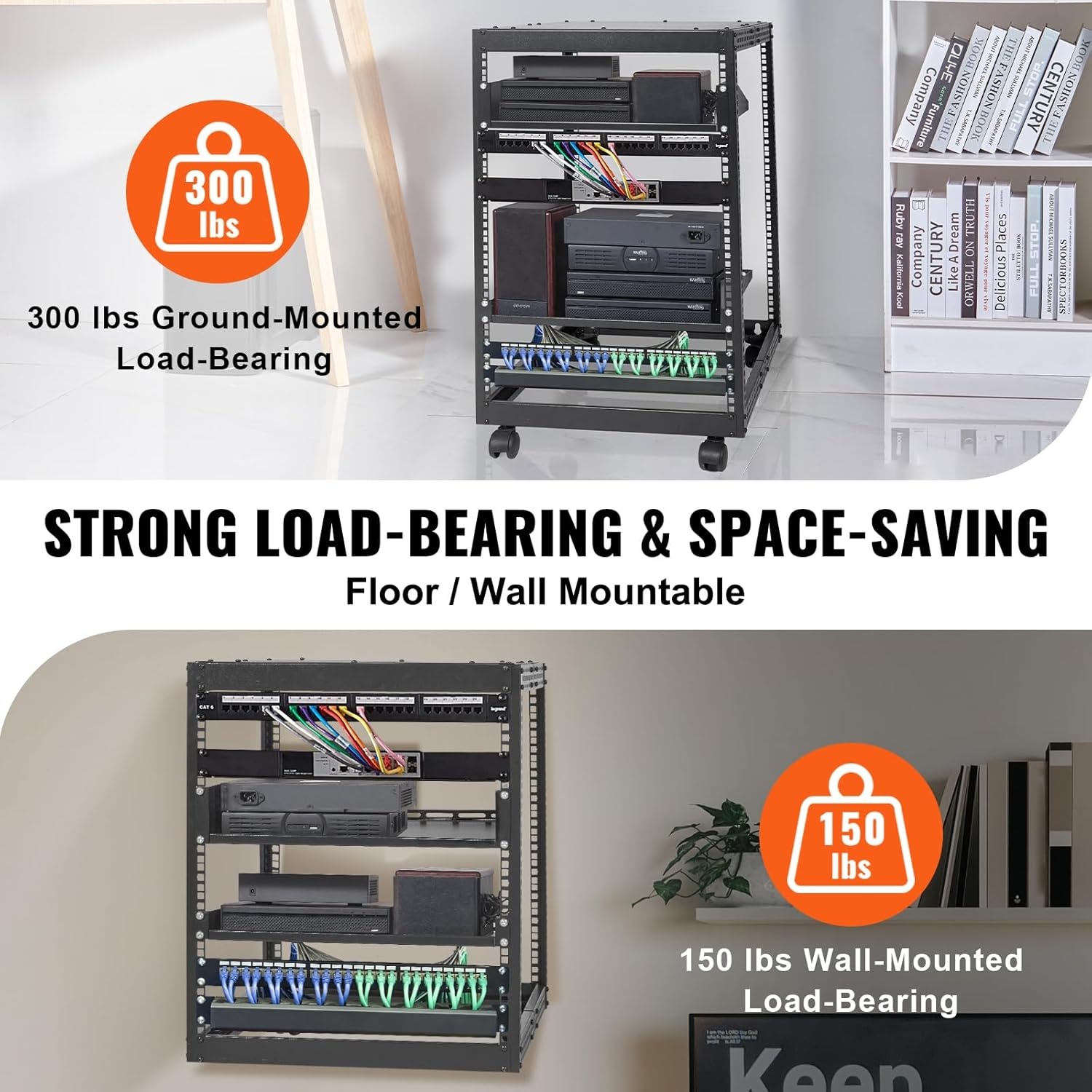 image:imageVEVOR 9U Open Frame Server Rack 2340 Adjustable Depth Free Standing or Wall Mount Network Server Rack 4 Post AV Rack with Casters Holds All Your Networking IT Equipment AV Gear Router Modem15U