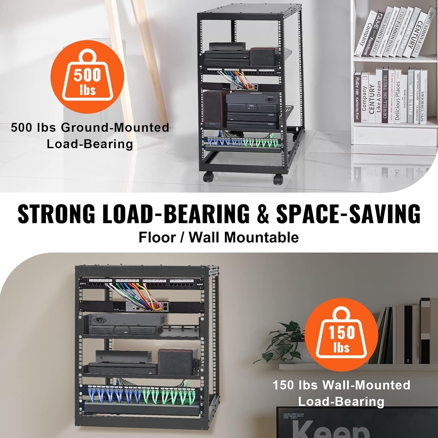 image:imageVEVOR 9U Open Frame Server Rack 2340 Adjustable Depth Free Standing or Wall Mount Network Server Rack 4 Post AV Rack with Casters Holds All Your Networking IT Equipment AV Gear Router Modem20U