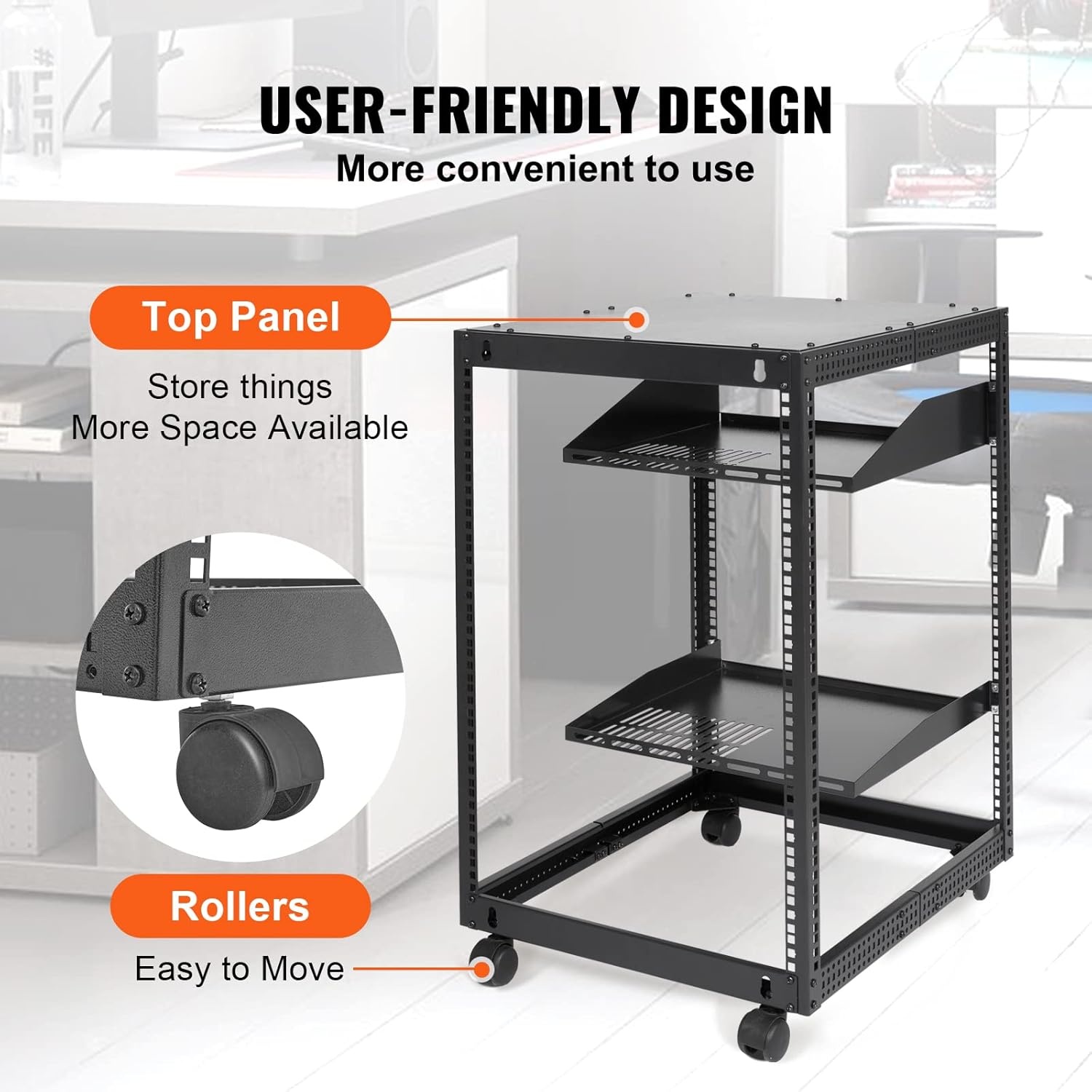 image:imageVEVOR 9U Open Frame Server Rack 2340 Adjustable Depth Free Standing or Wall Mount Network Server Rack 4 Post AV Rack with Casters Holds All Your Networking IT Equipment AV Gear Router Modem15U