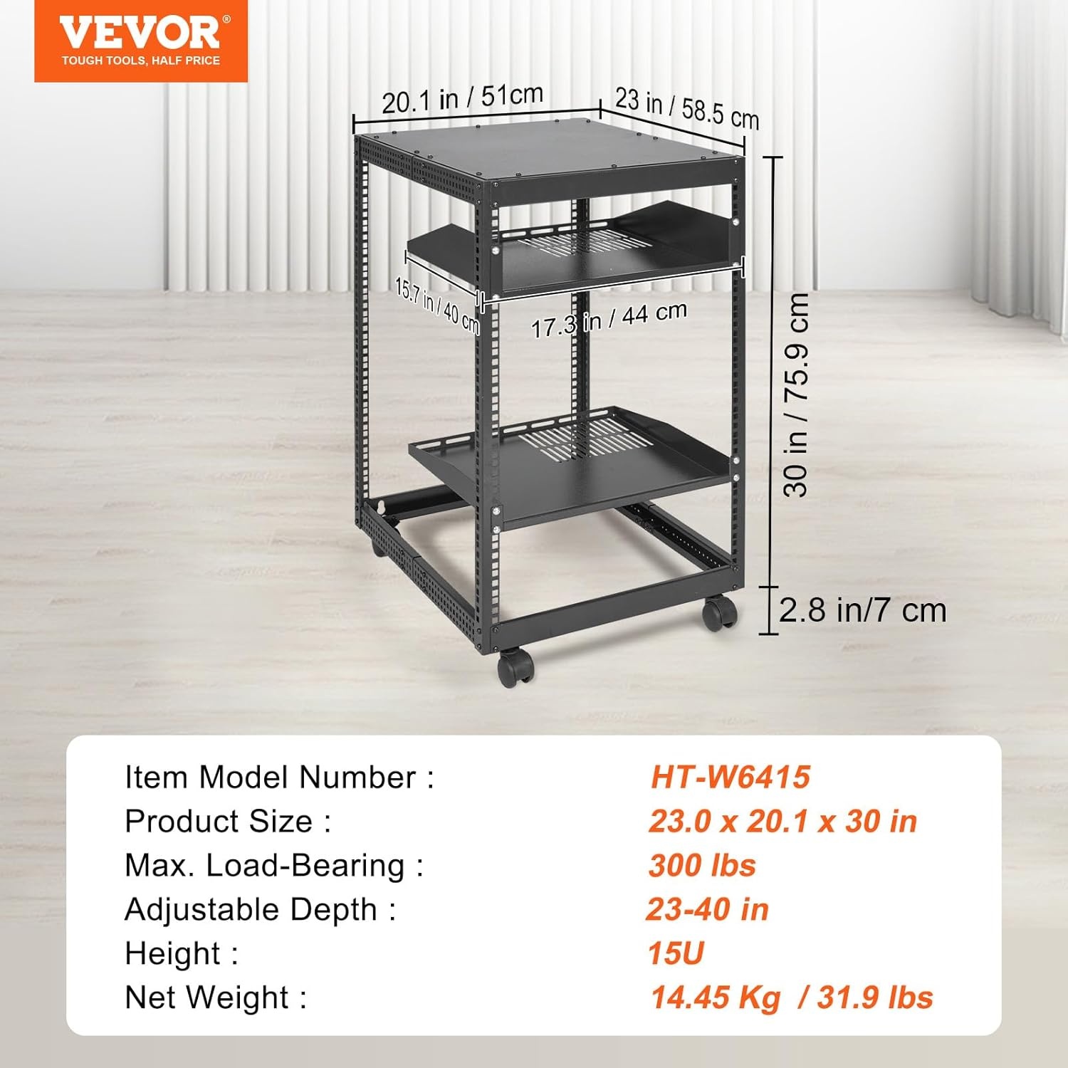 image:imageVEVOR 9U Open Frame Server Rack 2340 Adjustable Depth Free Standing or Wall Mount Network Server Rack 4 Post AV Rack with Casters Holds All Your Networking IT Equipment AV Gear Router Modem15U