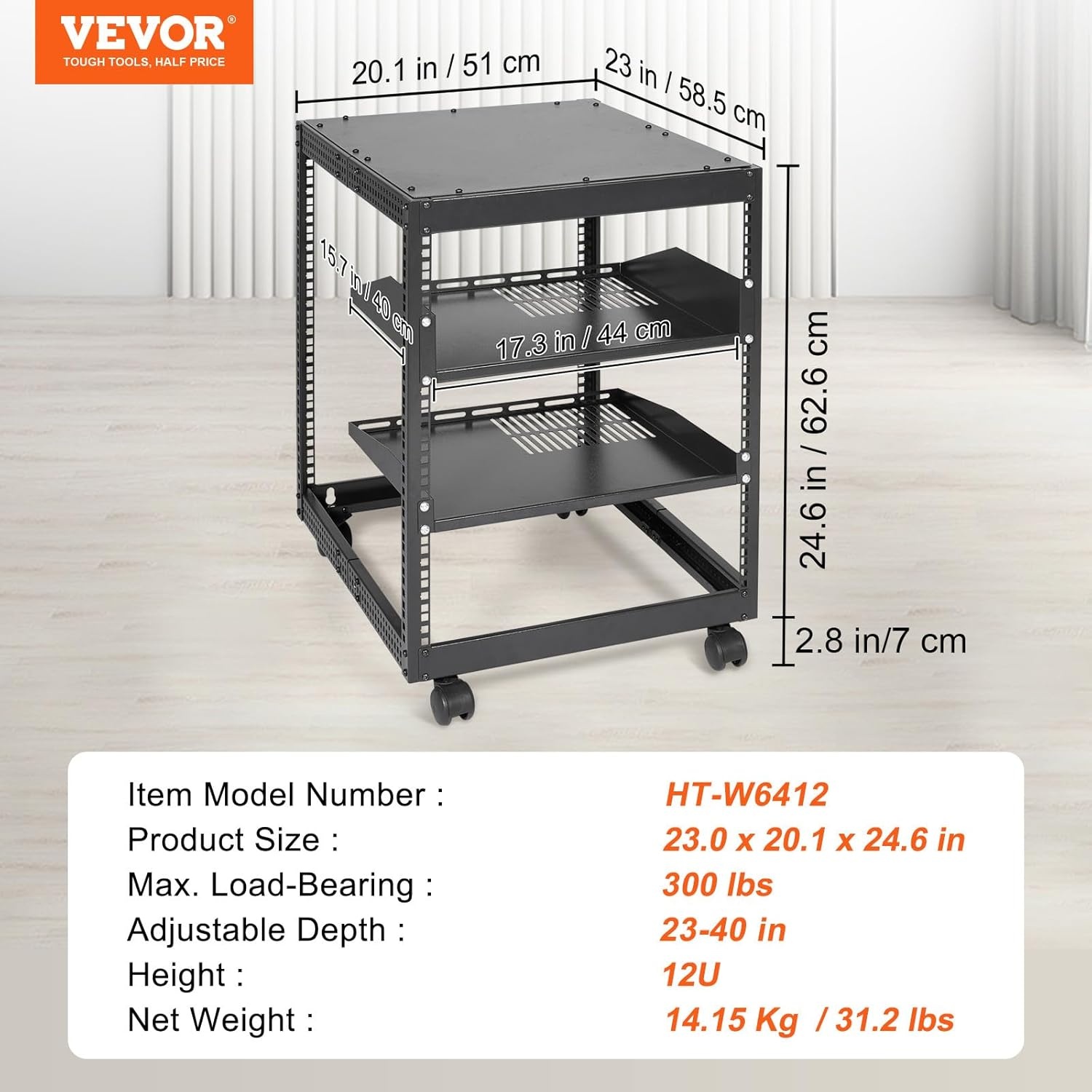 image:imageVEVOR 9U Open Frame Server Rack 2340 Adjustable Depth Free Standing or Wall Mount Network Server Rack 4 Post AV Rack with Casters Holds All Your Networking IT Equipment AV Gear Router Modem12U