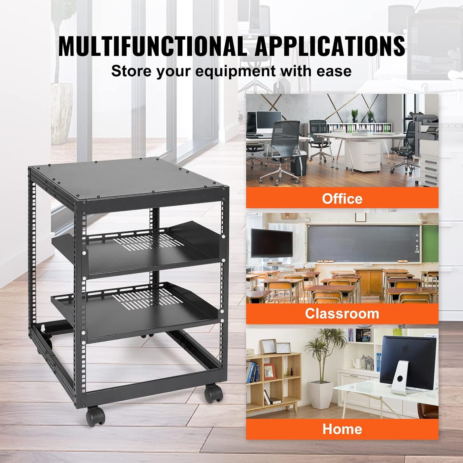 image:imageVEVOR 9U Open Frame Server Rack 2340 Adjustable Depth Free Standing or Wall Mount Network Server Rack 4 Post AV Rack with Casters Holds All Your Networking IT Equipment AV Gear Router Modem12U