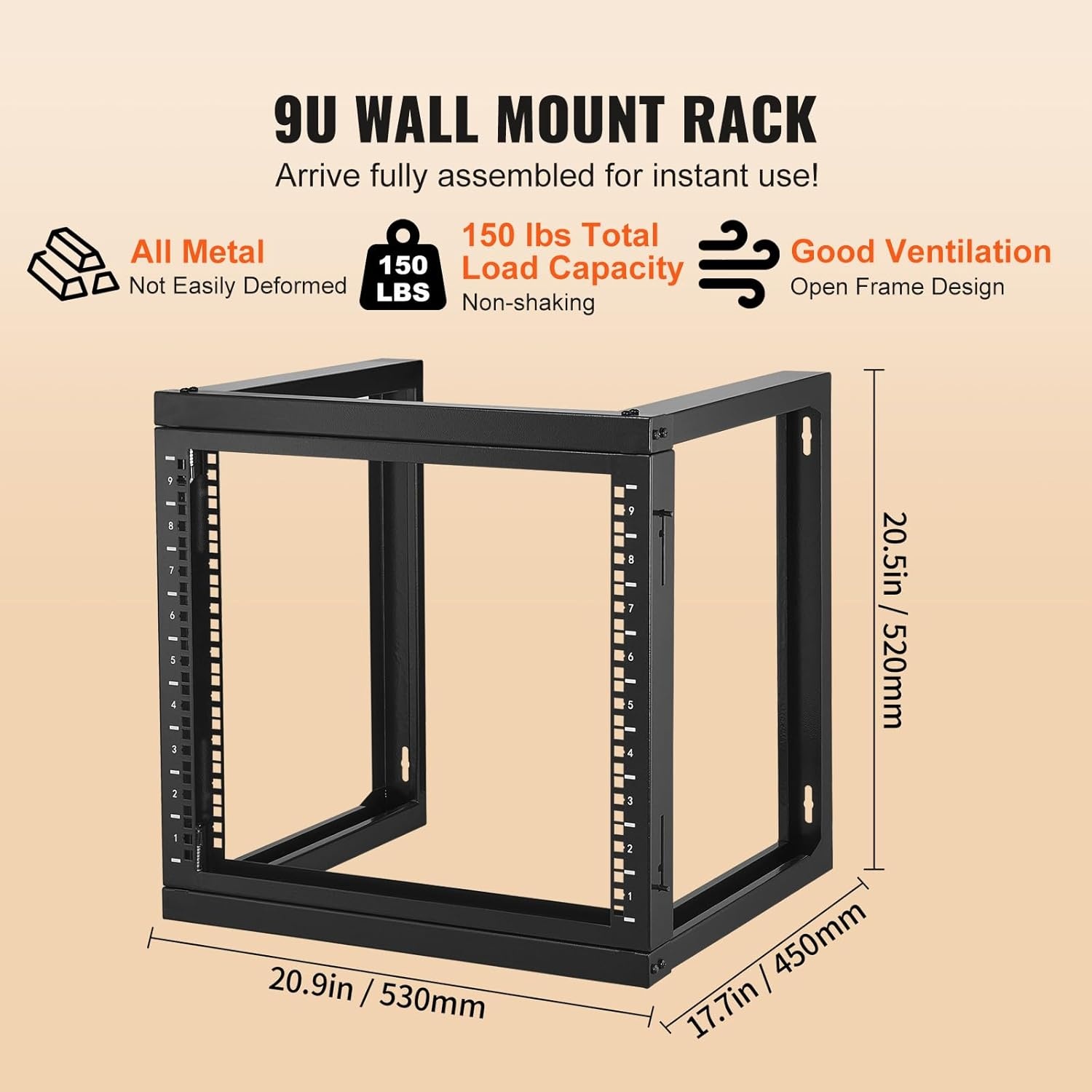 image:imageVEVOR 9U Open Frame Server Rack 2340 Adjustable Depth Free Standing or Wall Mount Network Server Rack 4 Post AV Rack with Casters Holds All Your Networking IT Equipment AV Gear Router Modem9U1