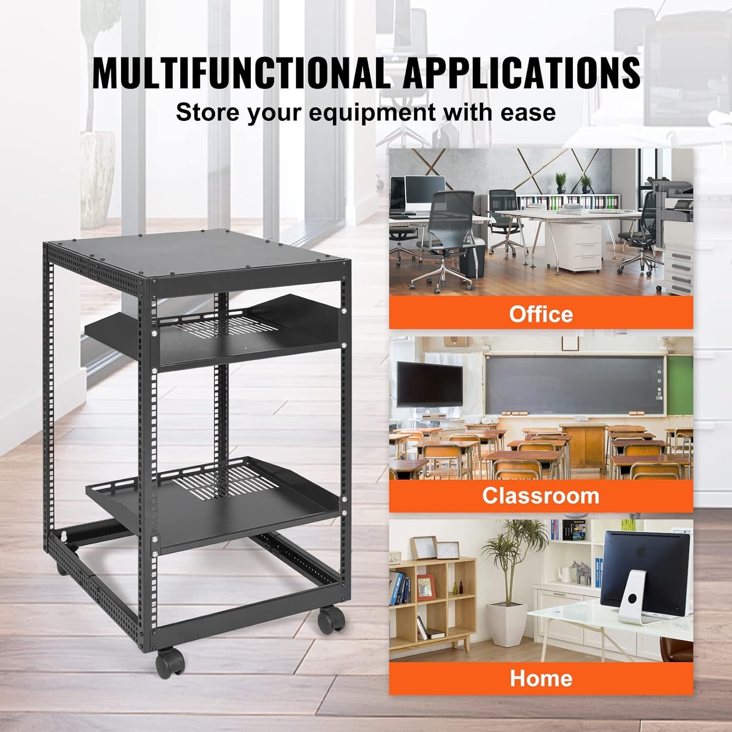 image:imageVEVOR 9U Open Frame Server Rack 2340 Adjustable Depth Free Standing or Wall Mount Network Server Rack 4 Post AV Rack with Casters Holds All Your Networking IT Equipment AV Gear Router Modem15U