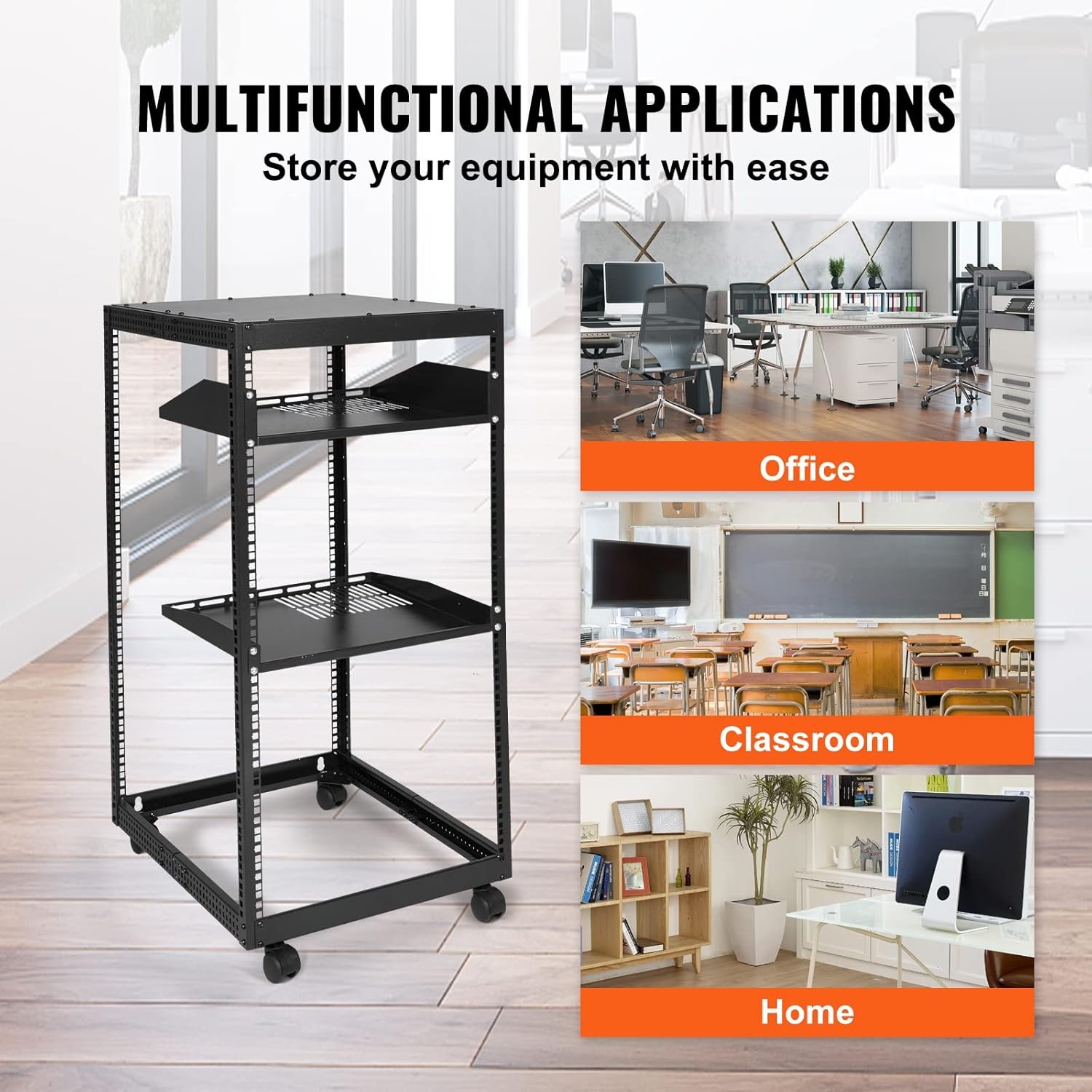image:imageVEVOR 9U Open Frame Server Rack 2340 Adjustable Depth Free Standing or Wall Mount Network Server Rack 4 Post AV Rack with Casters Holds All Your Networking IT Equipment AV Gear Router Modem20U