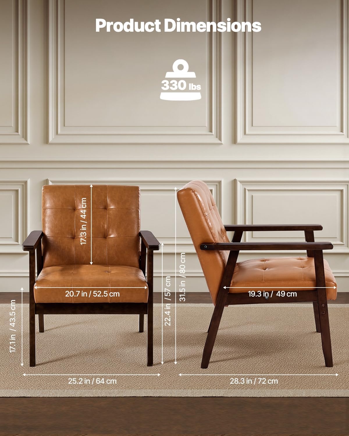 image:imageVEVOR Accent Chair Mid Century Modern Armchair with Solid Wood Frame and NonSlip Legs Upholstered Leisure Chair with PU Leather and Soft Cushion for Living Room Bedroom Office