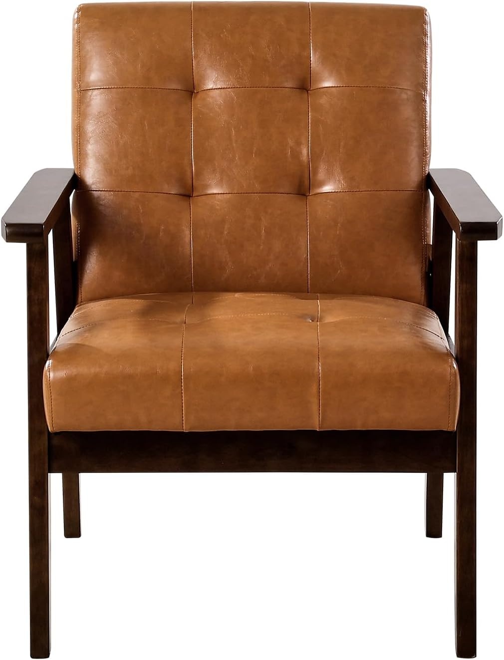 image:imageVEVOR Accent Chair Mid Century Modern Armchair with Solid Wood Frame and NonSlip Legs Upholstered Leisure Chair with PU Leather and Soft Cushion for Living Room Bedroom Office