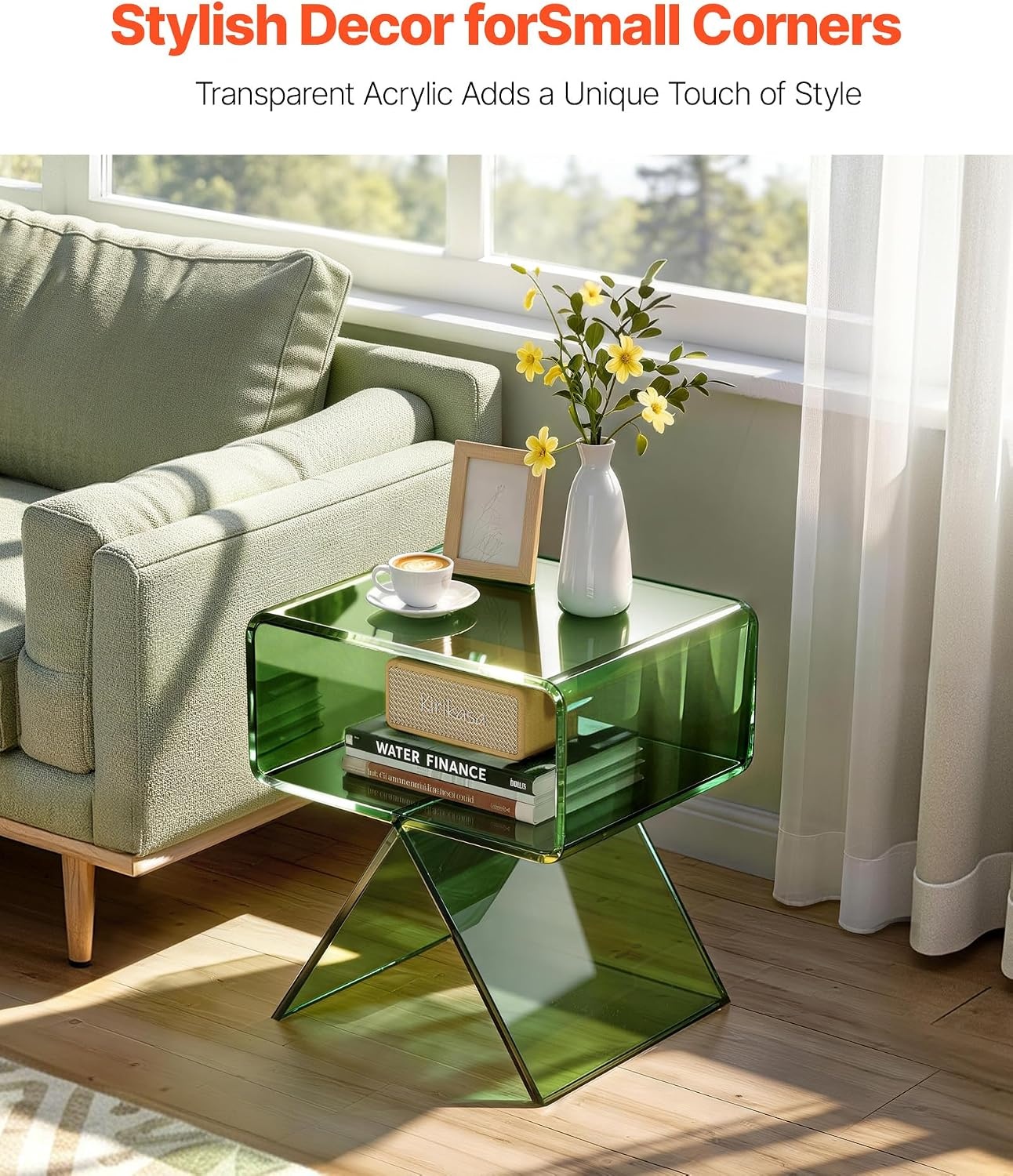 image:imageVEVOR Acrylic Bar Cart with 4 Lockable Wheels Clear Mobile Utility Rolling Cart Multifunction Serving Cart for Home Bar Kitchen Bathroom Living Room with Pulling Handle 2Tier ModernGreen