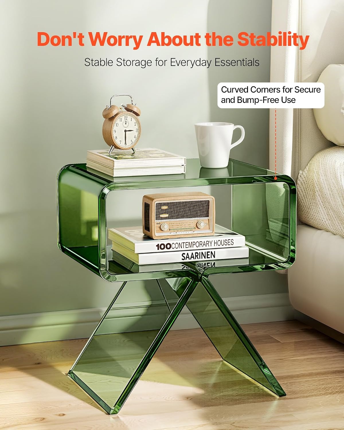 image:imageVEVOR Acrylic Bar Cart with 4 Lockable Wheels Clear Mobile Utility Rolling Cart Multifunction Serving Cart for Home Bar Kitchen Bathroom Living Room with Pulling Handle 2Tier ModernGreen