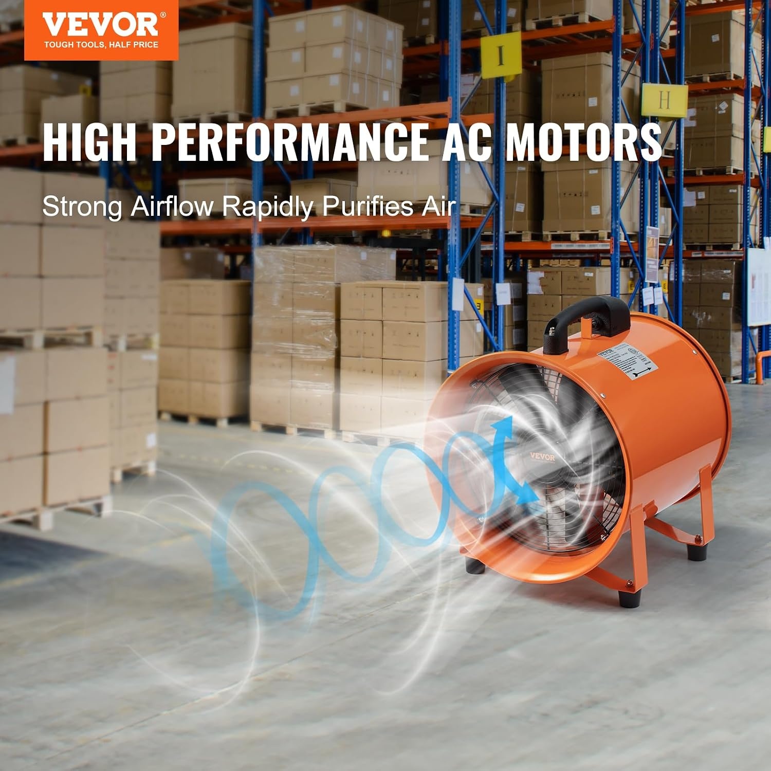 image:imageVEVOR Air Mover Blower Fan 10 Inch 1893CFM 380W with 33ft Flexible Duct Industrial Portable Ventilator BlowerExhaust10in33ft