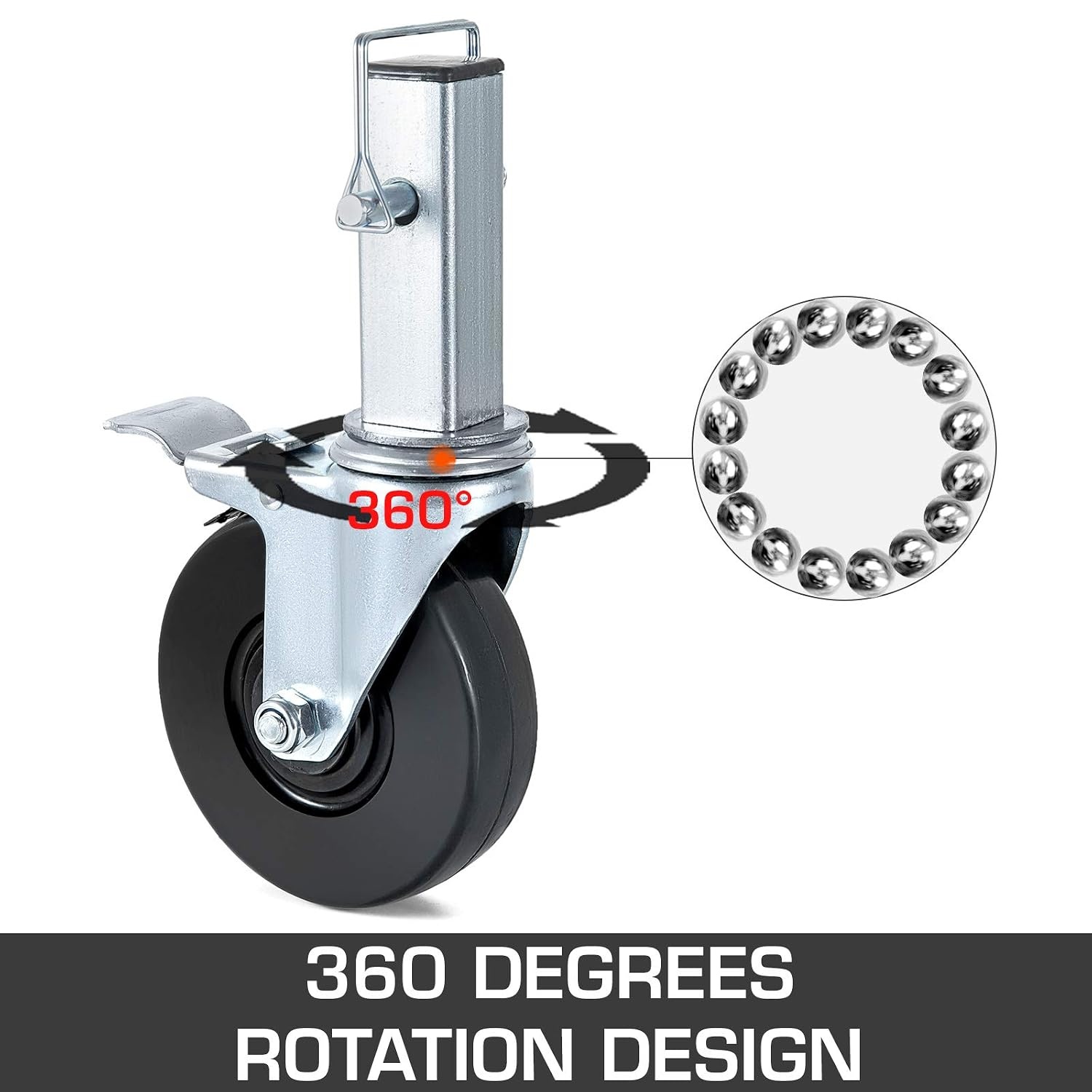 image:imageVEVOR Baker Scaffold Wheels 5 Scaffolding Rubber Swivel Caster Wheels with Dual Locking Heavy Duty Casters 126 Square Stem 330LBS Capacity per Wheel