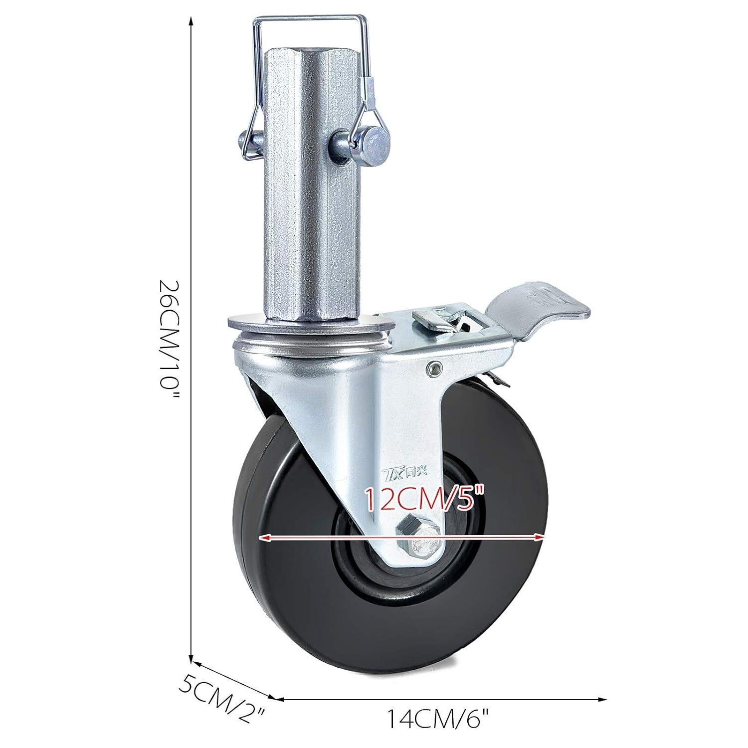 image:imageVEVOR Baker Scaffold Wheels 5 Scaffolding Rubber Swivel Caster Wheels with Dual Locking Heavy Duty Casters 126 Square Stem 330LBS Capacity per Wheel