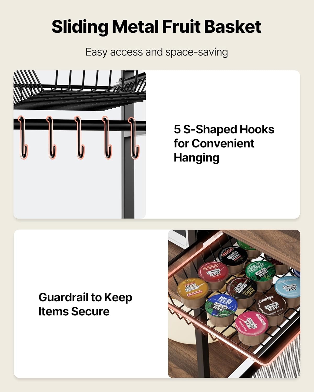 image:imageVEVOR Bakers Rack 354 inch Width Microwave StandKitchen Stand with XShaped Support Bar amp 5 SShaped HooksKitchen Storage Shelf for Dish Storage Spice Jars Coffee Bar Organization354 x 157 x 354