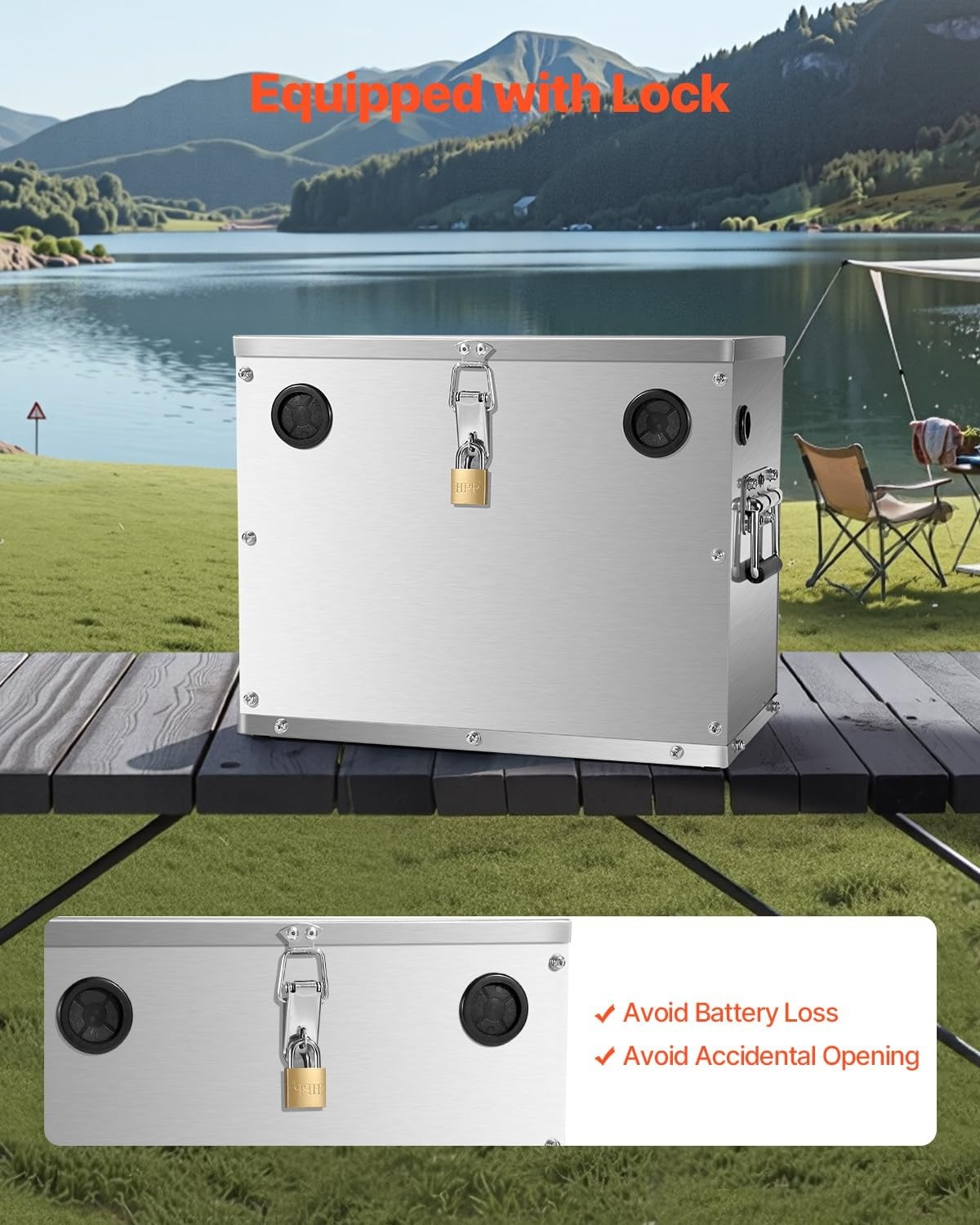 image:imageVEVOR Battery Box Group 2431 Trolling Motor Battery Box Marine Batteries Case with Lock Handles and RubberGrommet Cable Holes Stainless Steel Shell Suitable for Cars Boats amp Trolling MotorsStainless Steel Shell