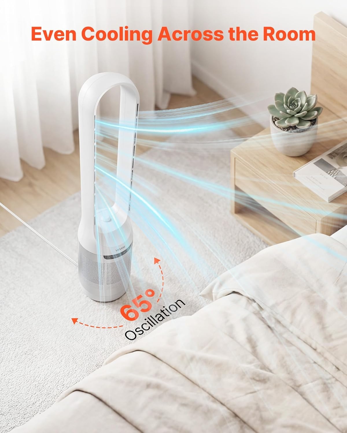 image:imageVEVOR Bladeless Tower Fan 80 Oscillating Standing Fan 8 Speeds amp 9Hour Timer 1542 ft High Velocity Floor Air Circulator Powerful Airflow with Remote for Bedroom Living Room Home OfficeWhite40 Inch
